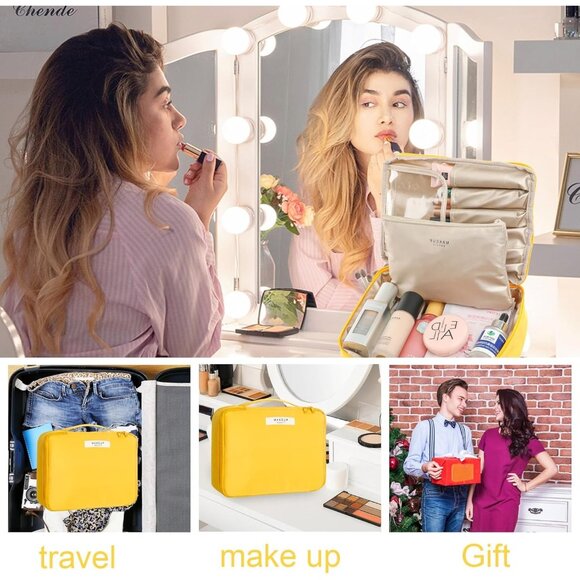 Women Yellow Travel Makeup Bag Cosmetic Bag Makeup Bag Toiletry bag - Picture 6 of 7